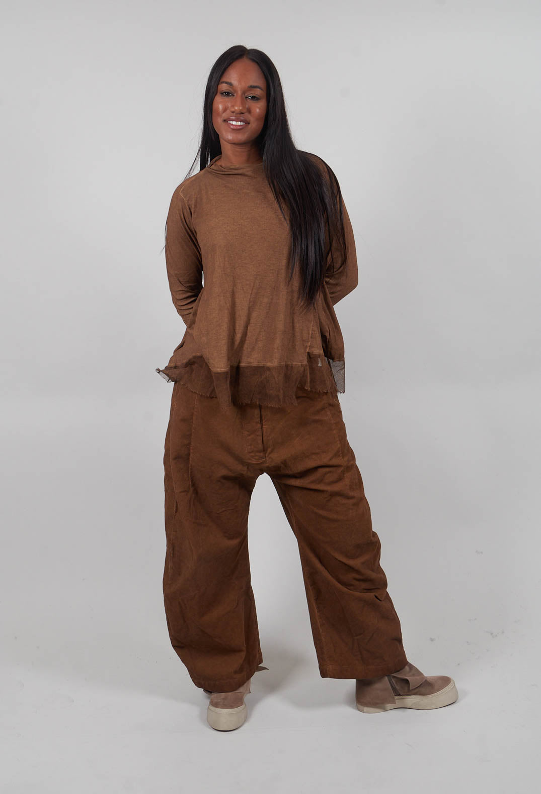 Barrel Leg Drop Crotch Trousers in Dakar Cloud - 2220104