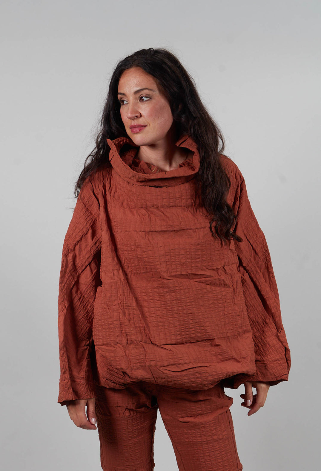 Oversized High Neck Top in Terracotta 3D Optic  - 2240802