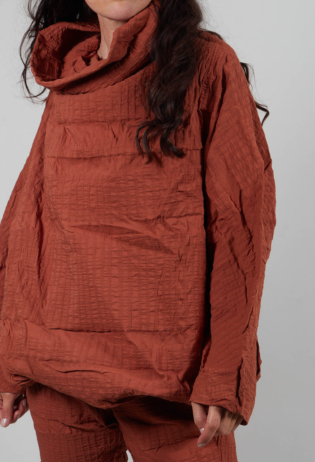 Oversized High Neck Top in Terracotta 3D Optic  - 2240802