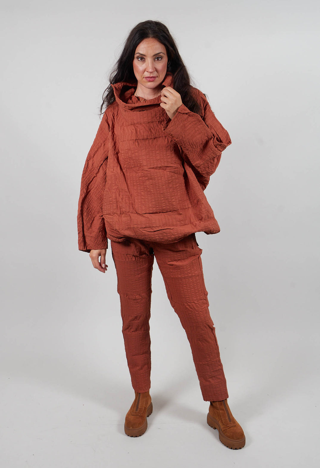 Oversized High Neck Top in Terracotta 3D Optic  - 2240802