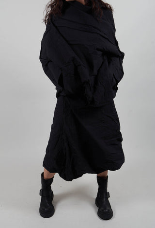 Draped A-Line Skirt in Black 3D Optic  - 2240304