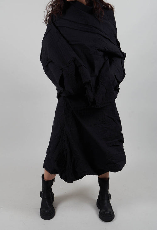 Draped A-Line Skirt in Black 3D Optic  - 2240304