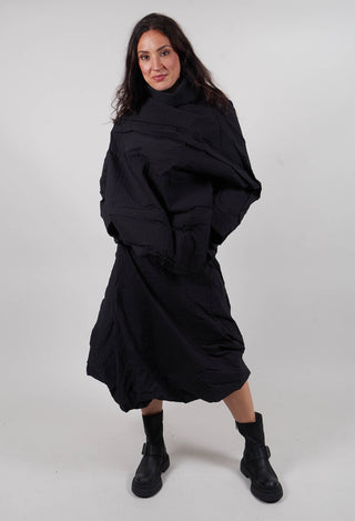 Draped A-Line Skirt in Black 3D Optic  - 2240304