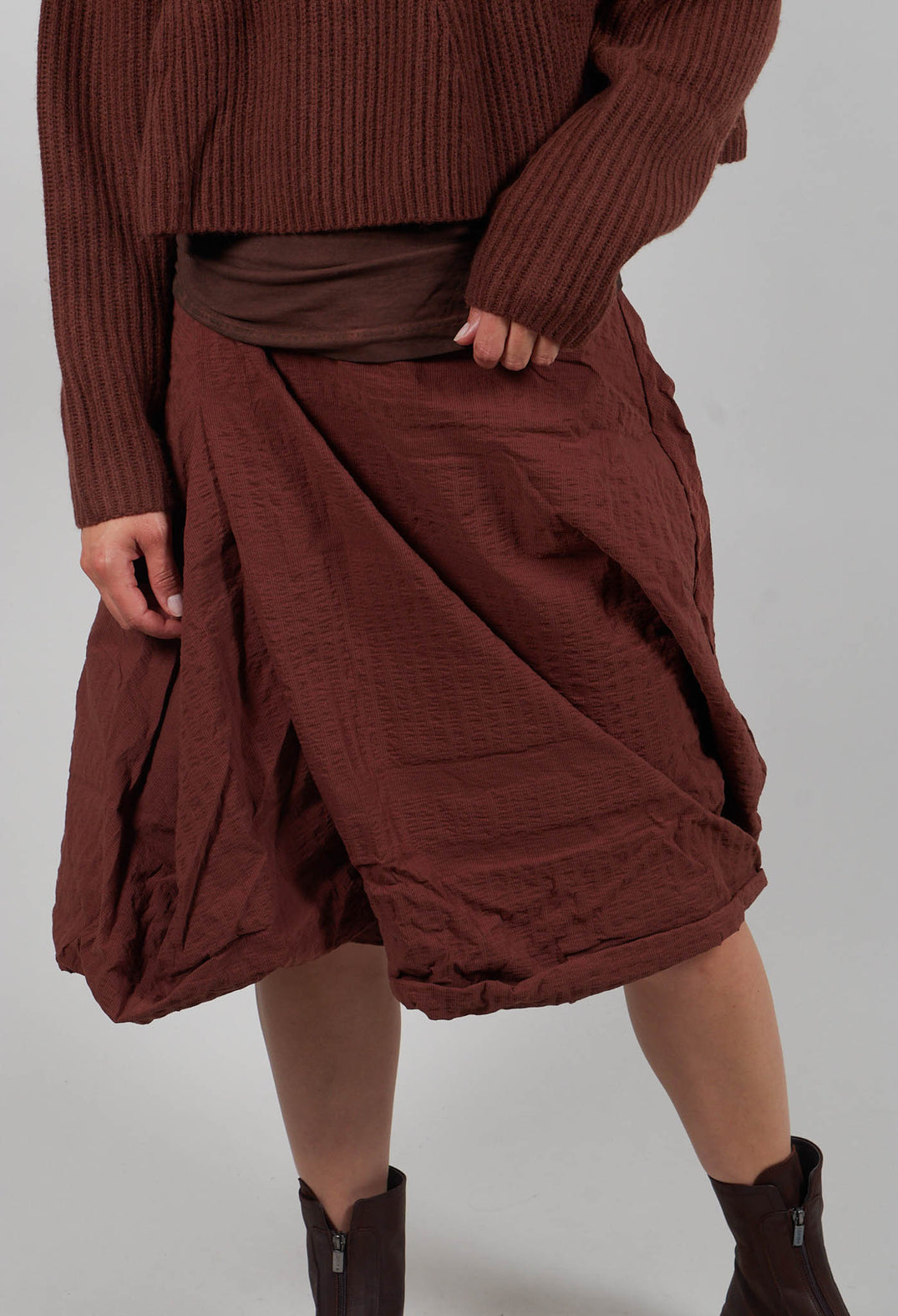 Draped A-Line Skirt in Henna 3D Optic  - 2240304