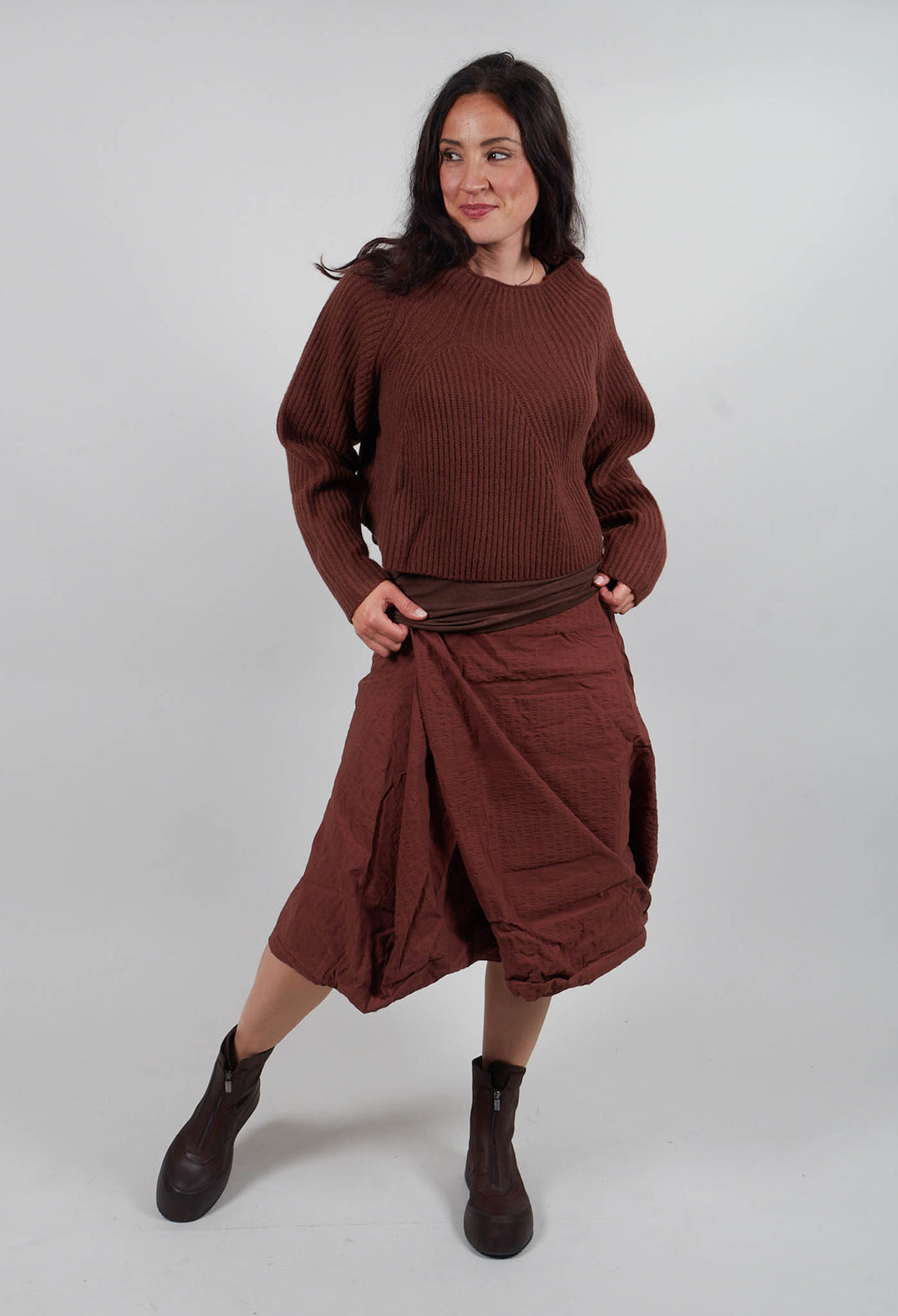 Draped A-Line Skirt in Henna 3D Optic  - 2240304