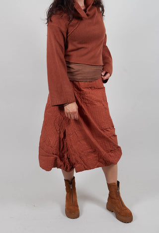 Draped A-Line Skirt in Terracotta 3D Optic - 2240304