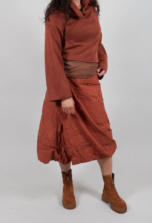Draped A-Line Skirt in Terracotta 3D Optic - 2240304