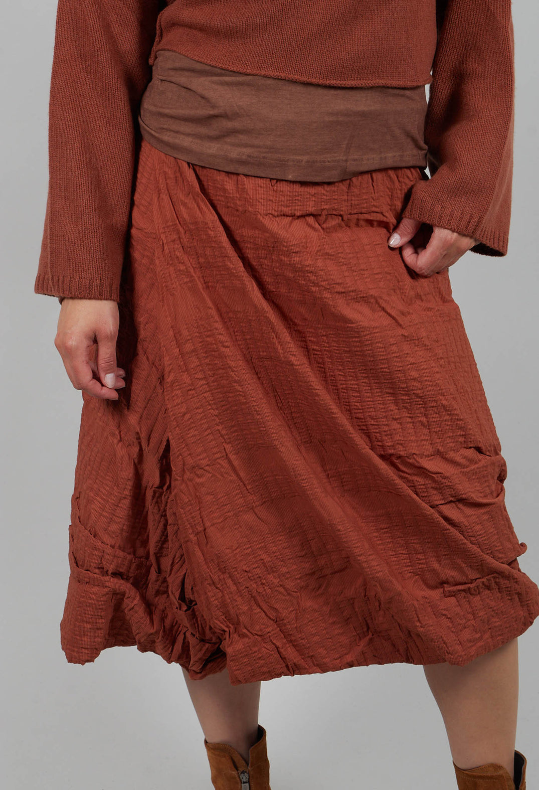 Draped A-Line Skirt in Terracotta 3D Optic - 2240304