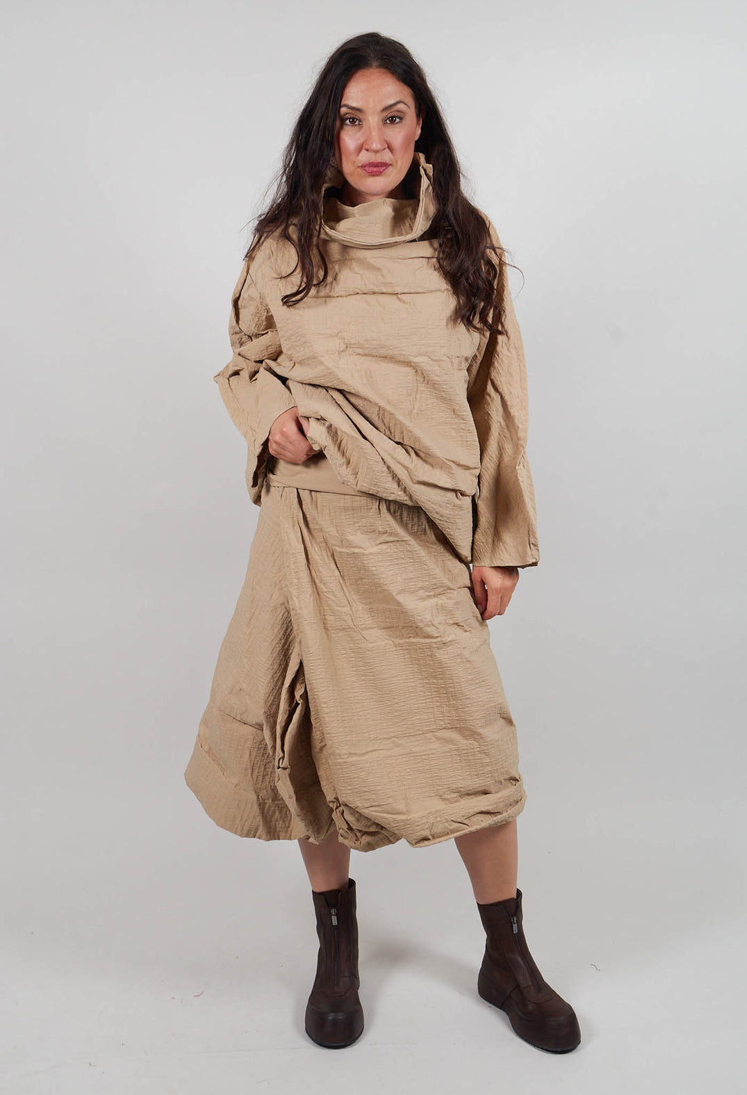 Draped A-Line Skirt in Clay 3D Optic  - 2240304