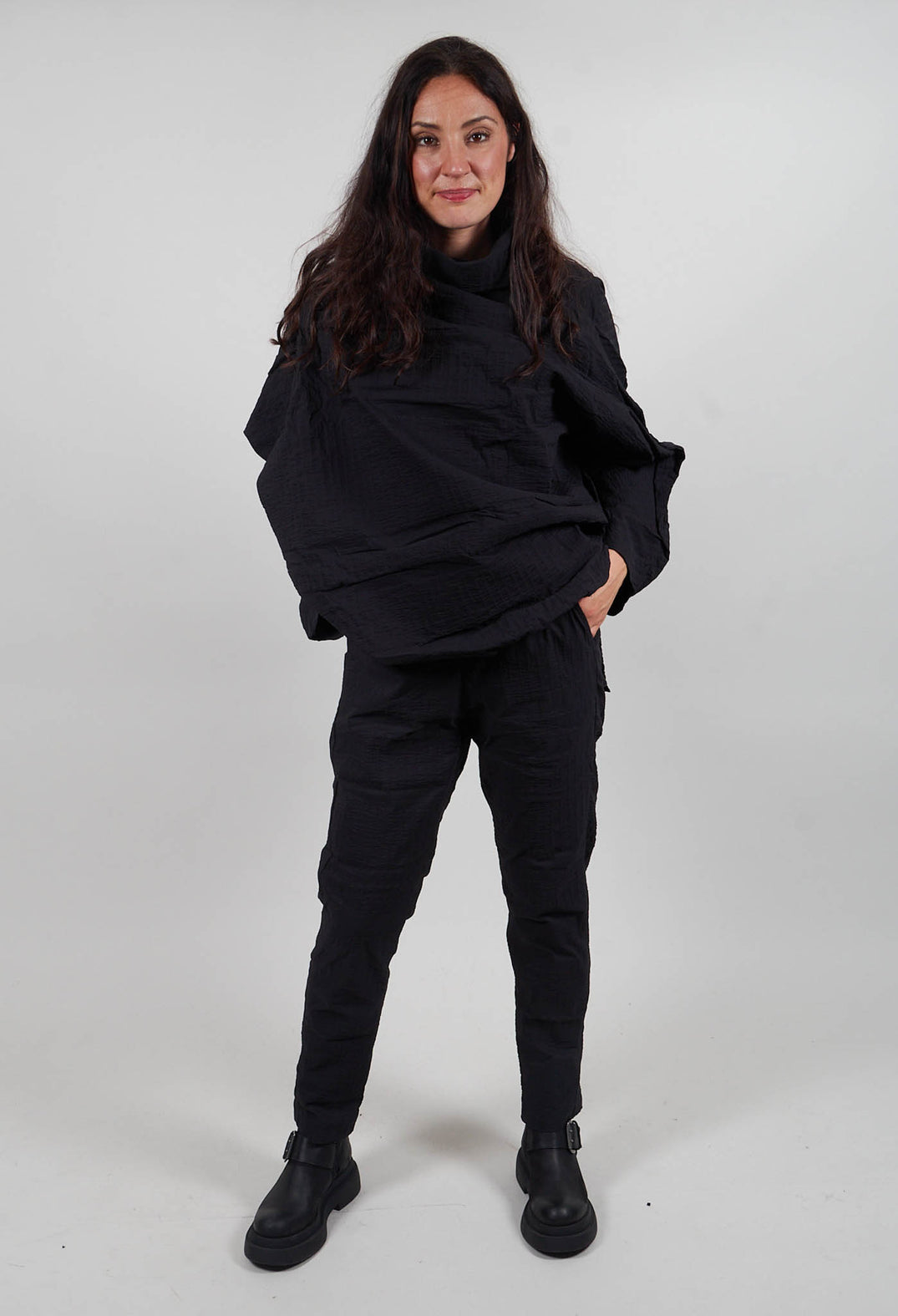 Pull On Trousers in Black 3D Optic - 2240113