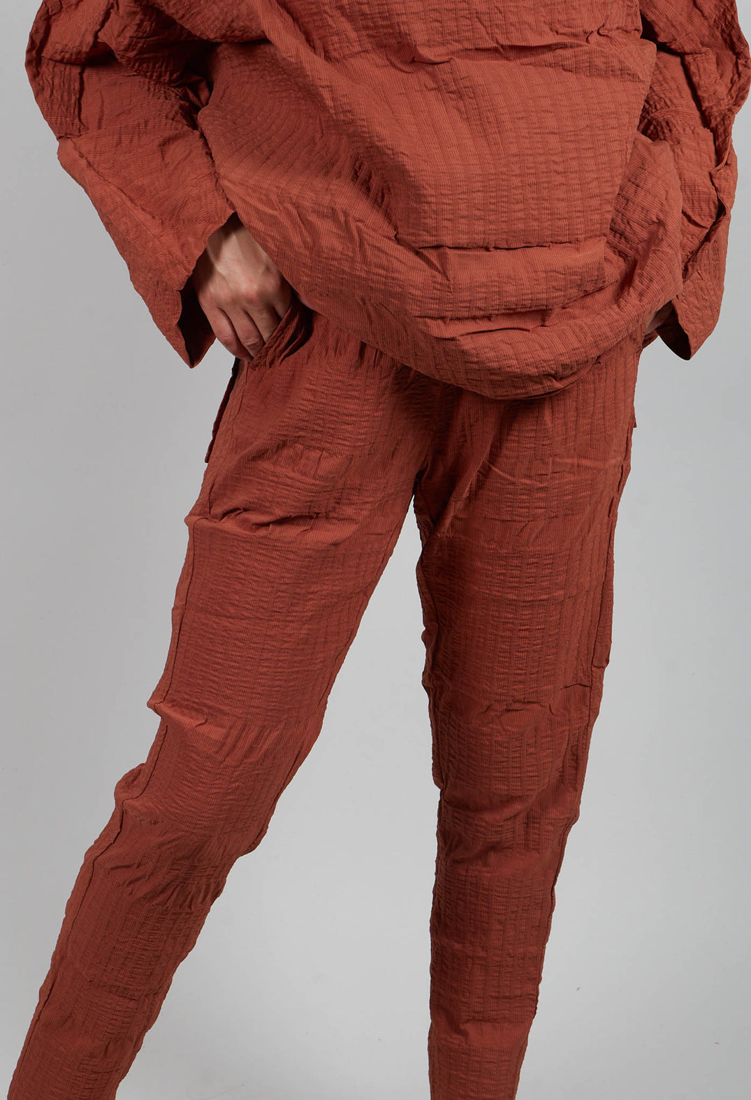 Pull On Trousers in Terracotta 3D Optic  - 2240113