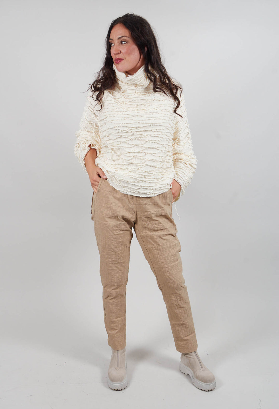Pull On Trousers in Clay 3D Optic  - 2240113