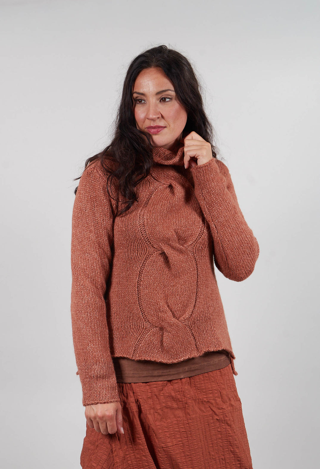 Cable Jumper in Terracotta Melange  - 2250703