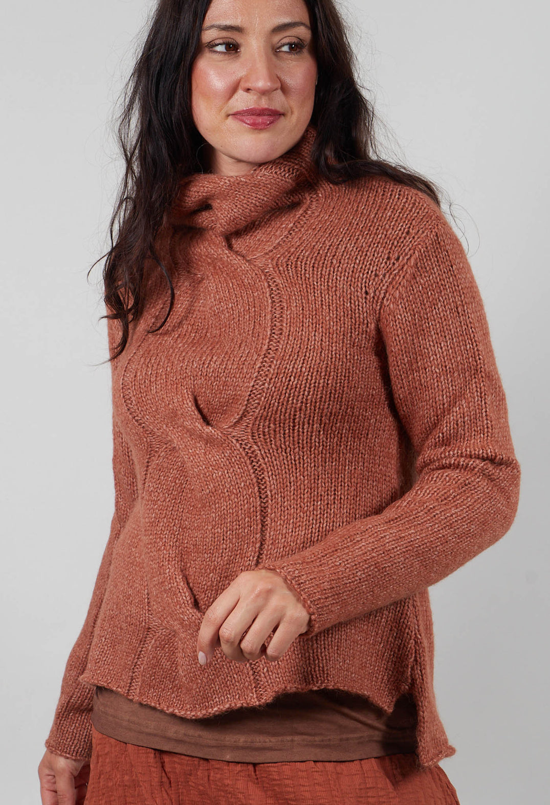 Cable Jumper in Terracotta Melange  - 2250703