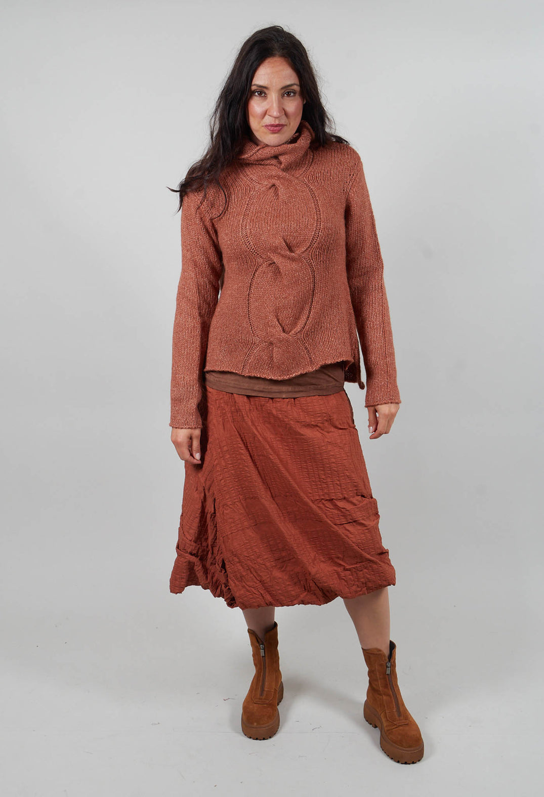 Cable Jumper in Terracotta Melange  - 2250703