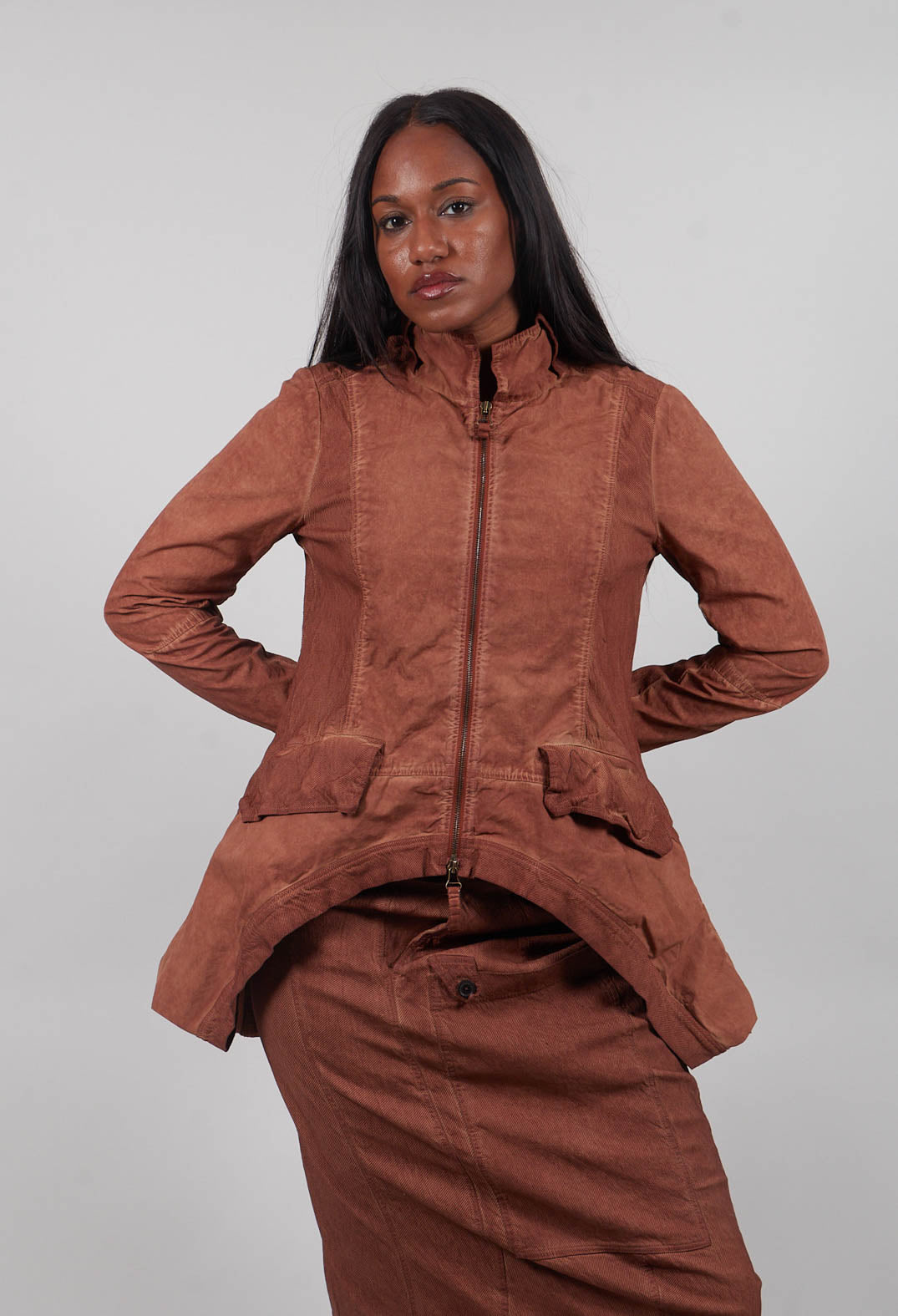 Curved Hem Jacket in Terracotta Cloud  - 2261101
