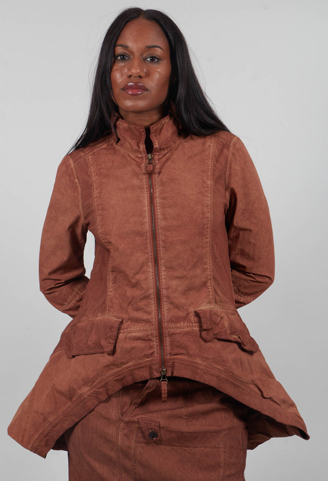 Curved Hem Jacket in Terracotta Cloud  - 2261101