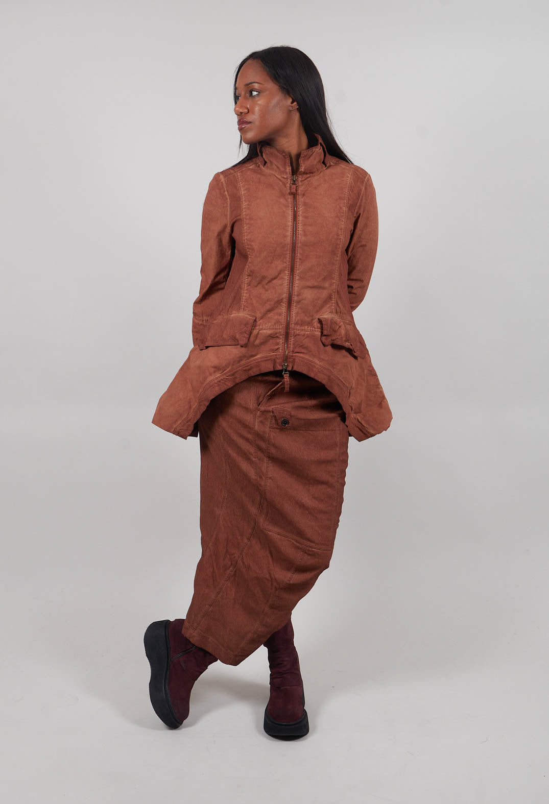 Curved Hem Jacket in Terracotta Cloud  - 2261101