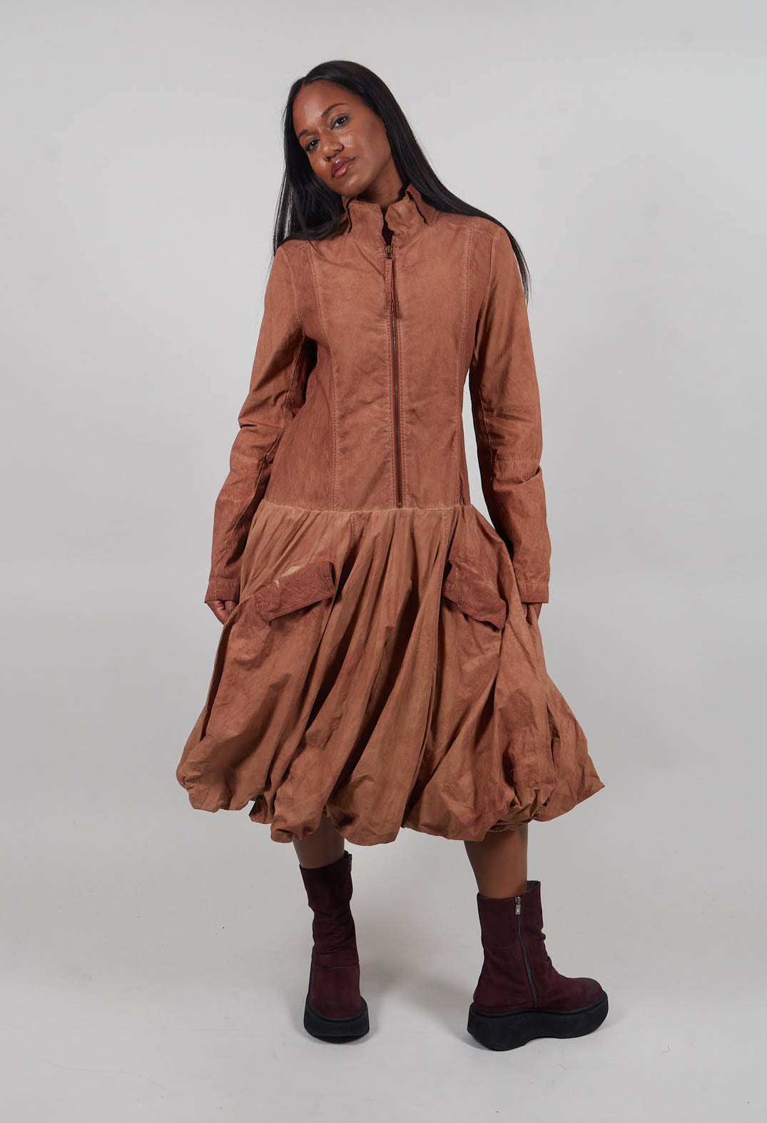 Bubble Hem Dress in Terracotta Cloud  - 2260908