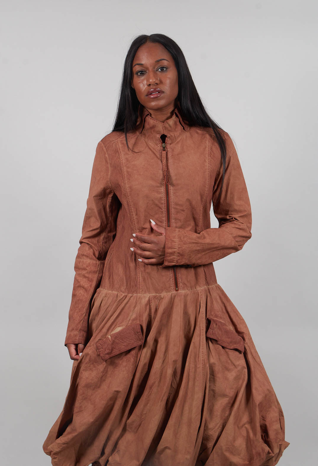 Bubble Hem Dress in Terracotta Cloud  - 2260908