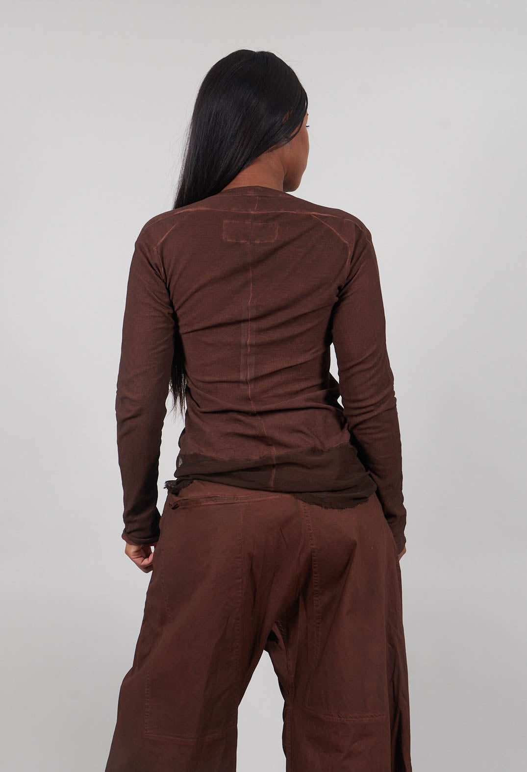 Long Sleeve T-Shirt with Sheer Hem in Henna Cloud  - 2340503