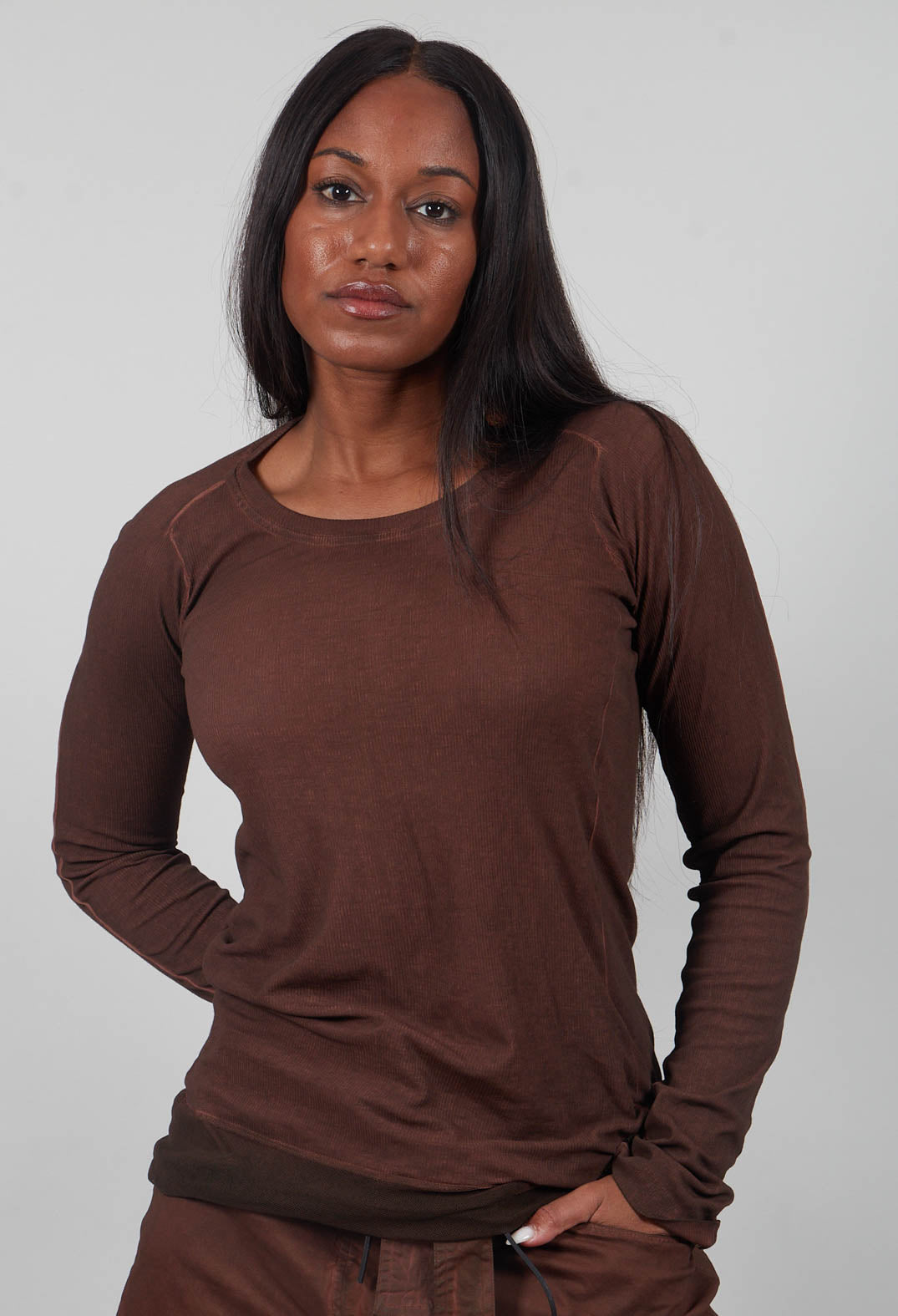 Long Sleeve T-Shirt with Sheer Hem in Henna Cloud  - 2340503