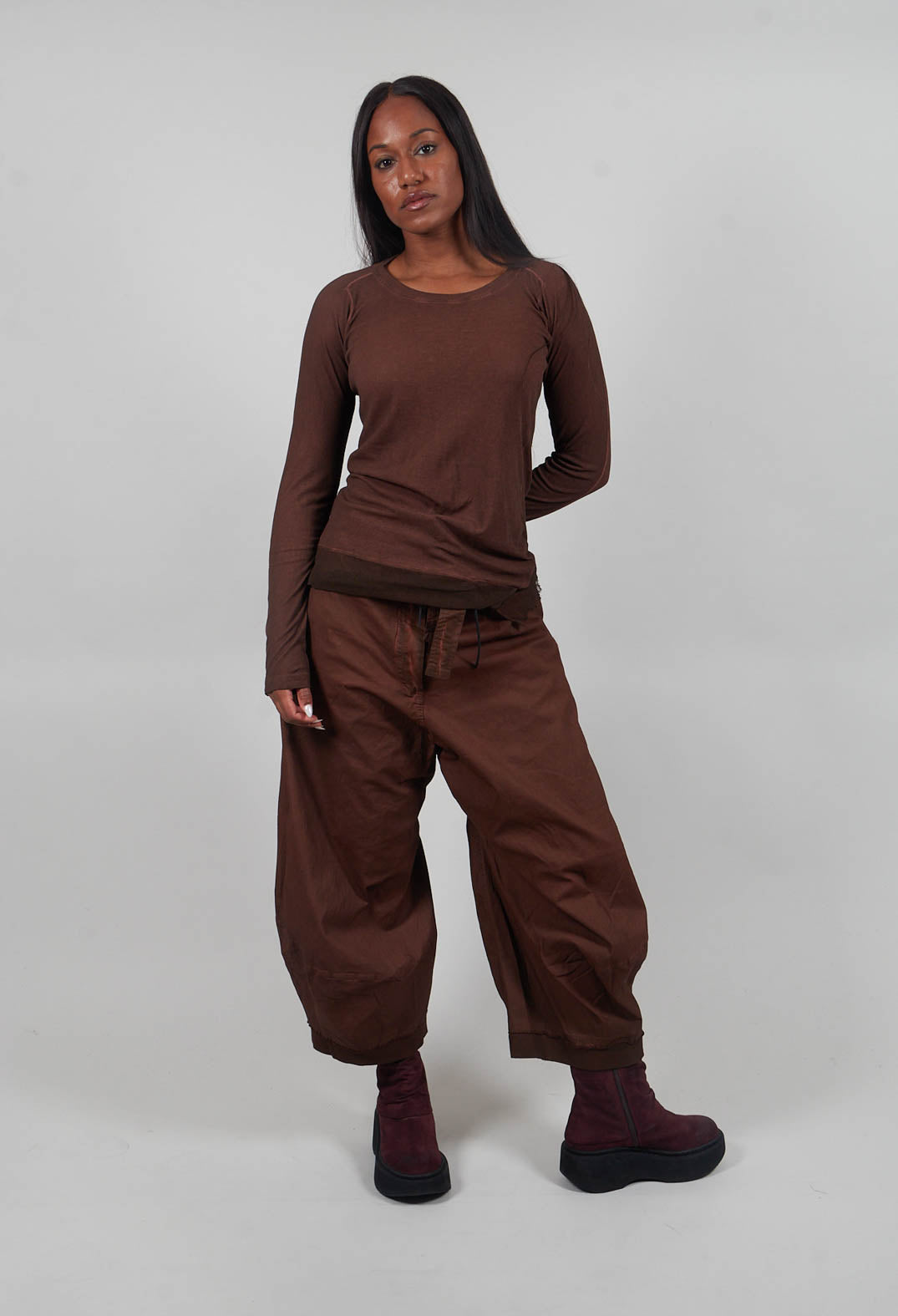 Long Sleeve T-Shirt with Sheer Hem in Henna Cloud  - 2340503