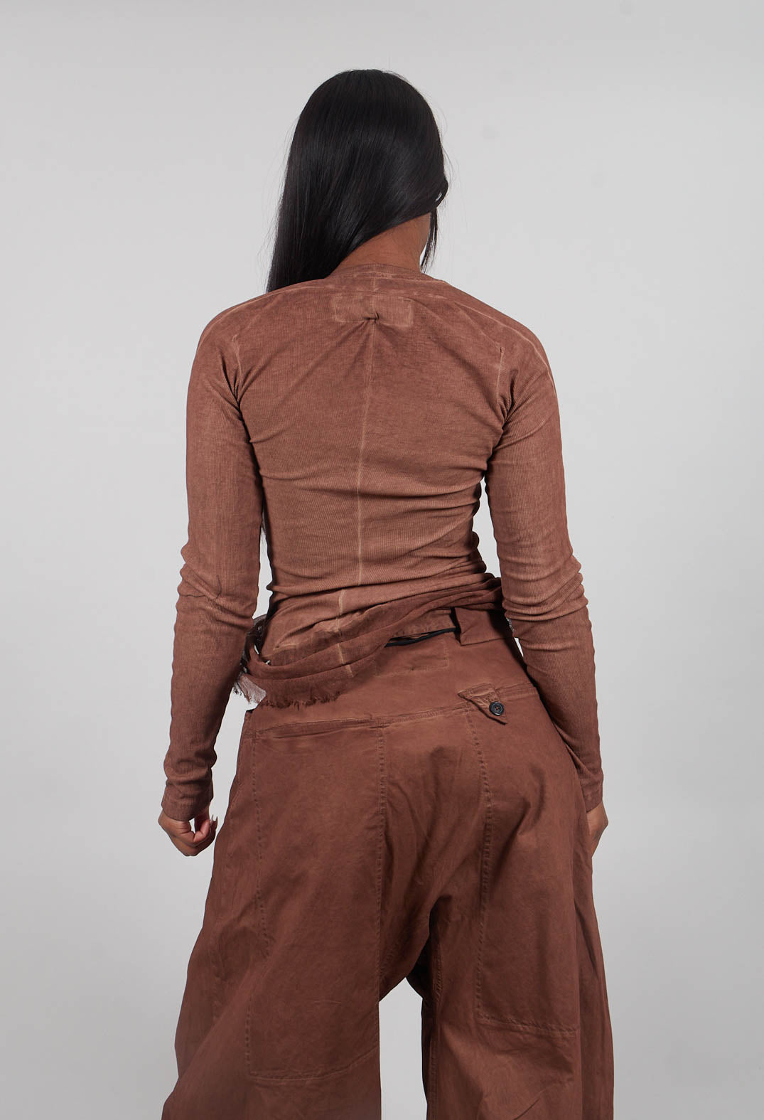 Long Sleeve T-Shirt with Sheer Hem in Terracotta Cloud  - 2340503
