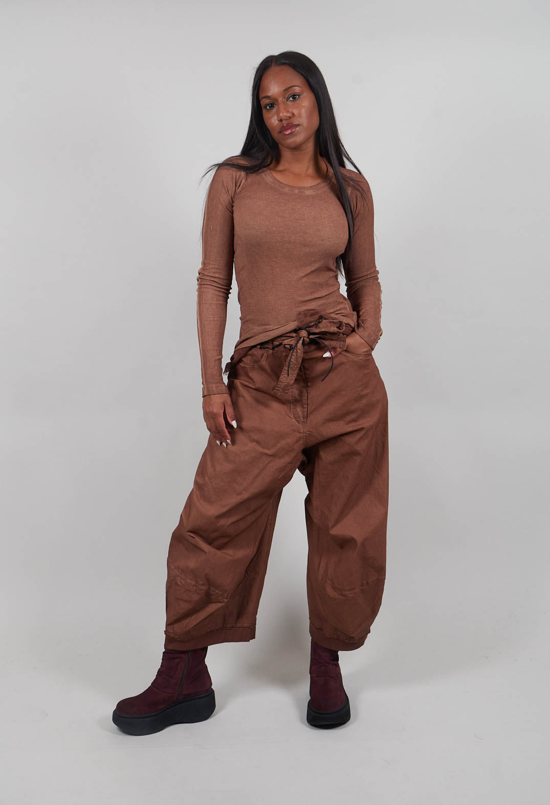 Long Sleeve T-Shirt with Sheer Hem in Terracotta Cloud  - 2340503