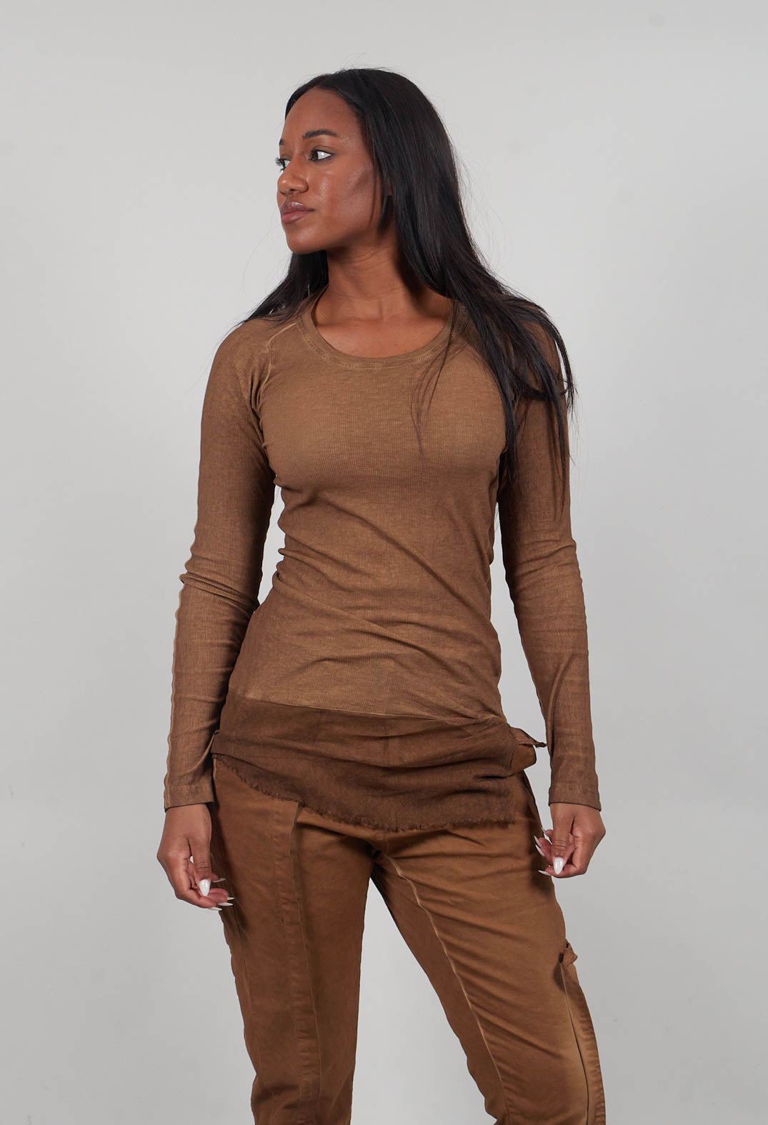 Long Sleeve T-Shirt with Sheer Hem in Dakar Cloud  - 2340503