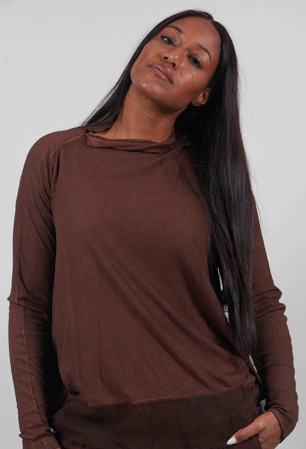 A-Line Top with Sheer Hem in Henna Cloud  - 2340506