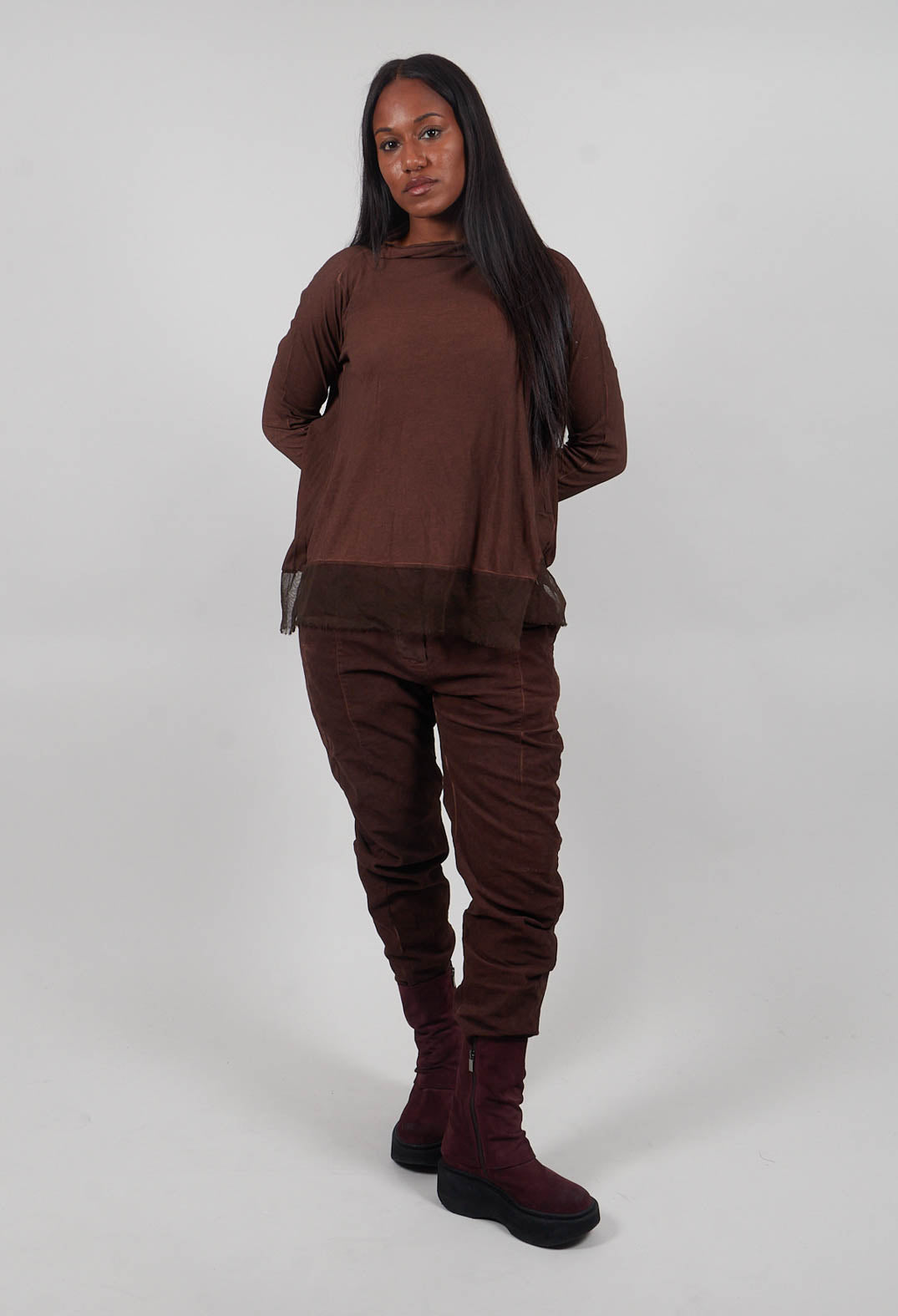 A-Line Top with Sheer Hem in Henna Cloud  - 2340506