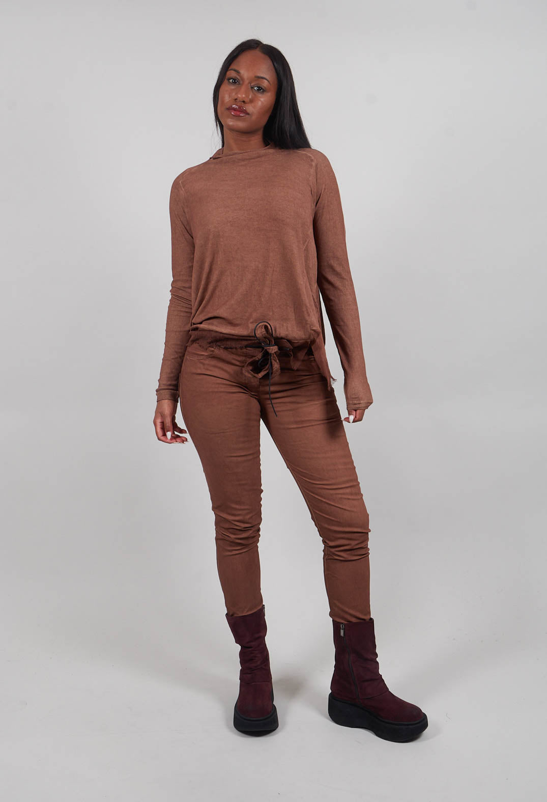 A-Line Top with Sheer Hem in Terracotta Cloud - 2340506