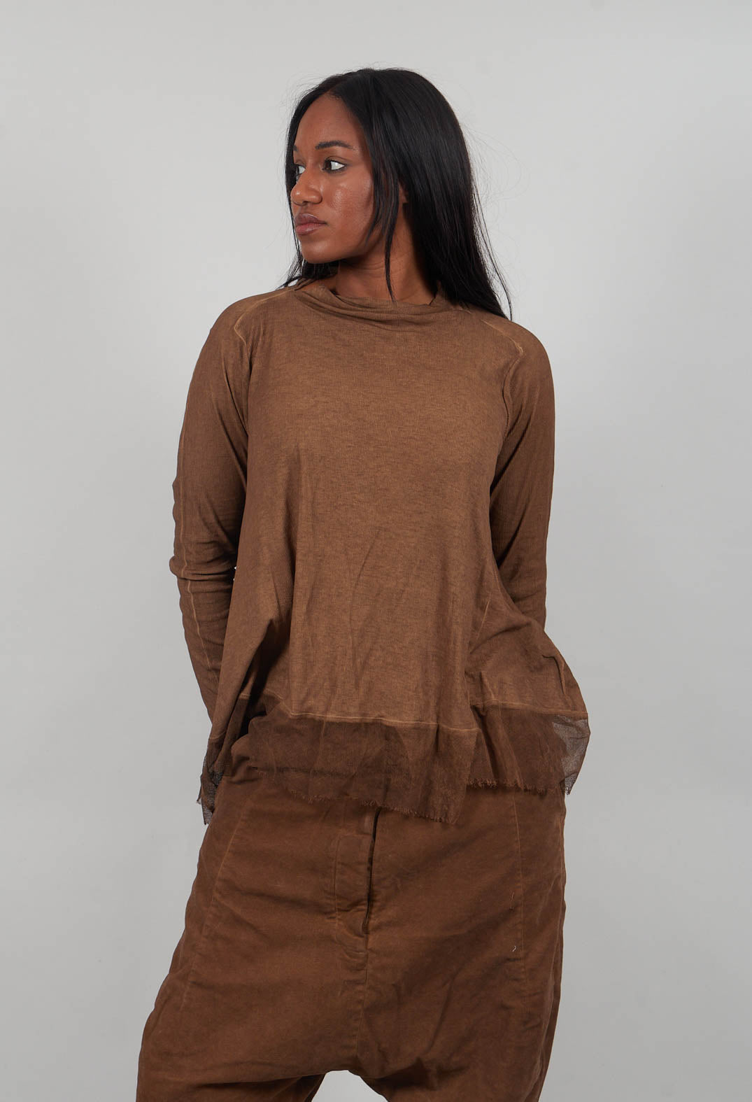 A-Line Top with Sheer Hem in Dakar Cloud  - 2340506