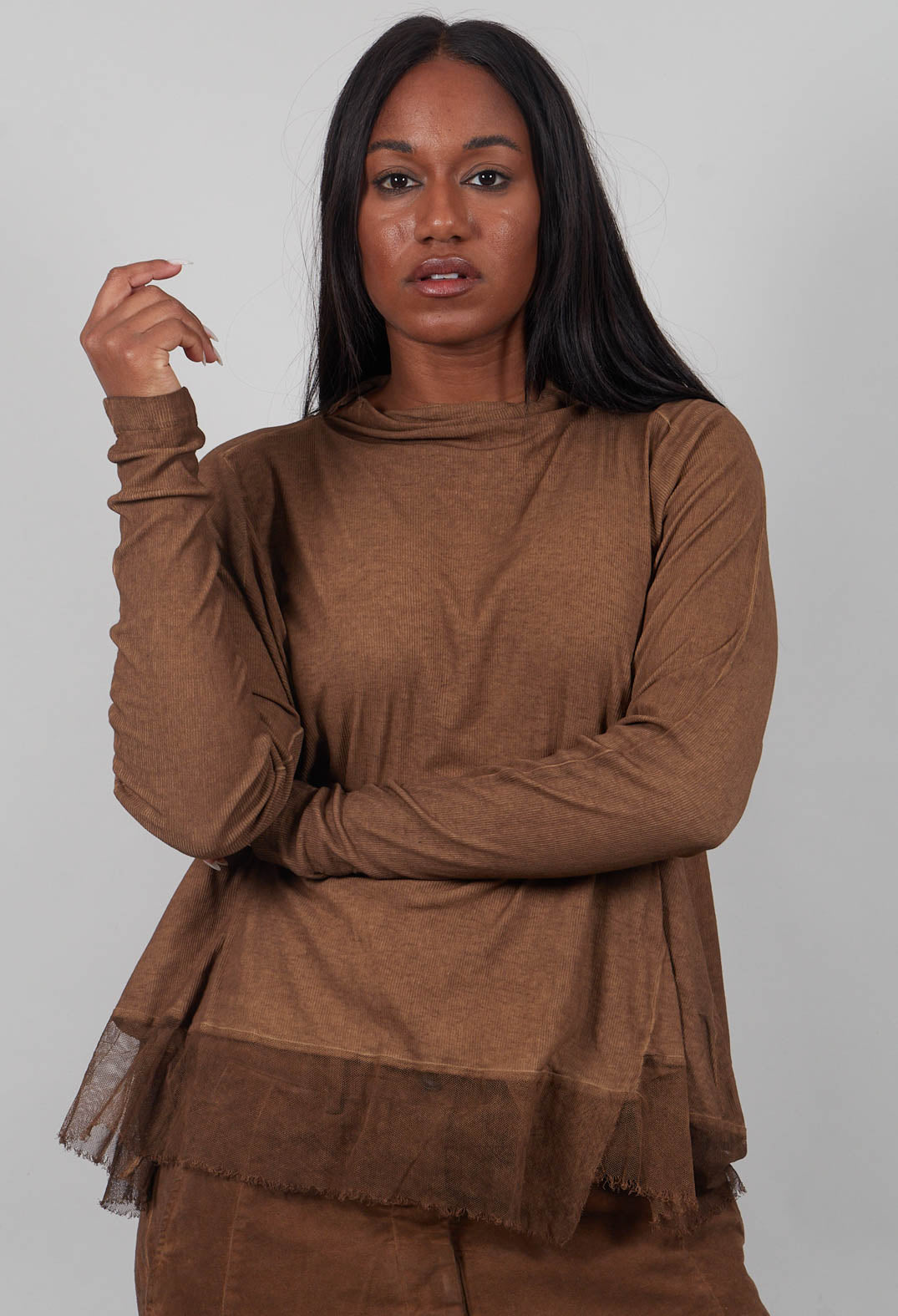 A-Line Top with Sheer Hem in Dakar Cloud  - 2340506