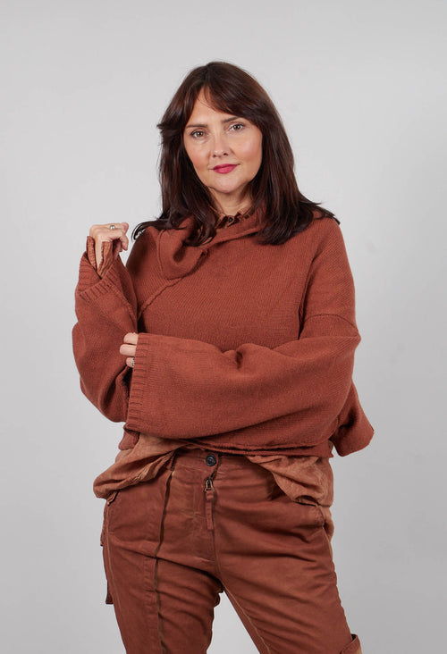 High Open Neck Jumper in Terracotta   - 2350703