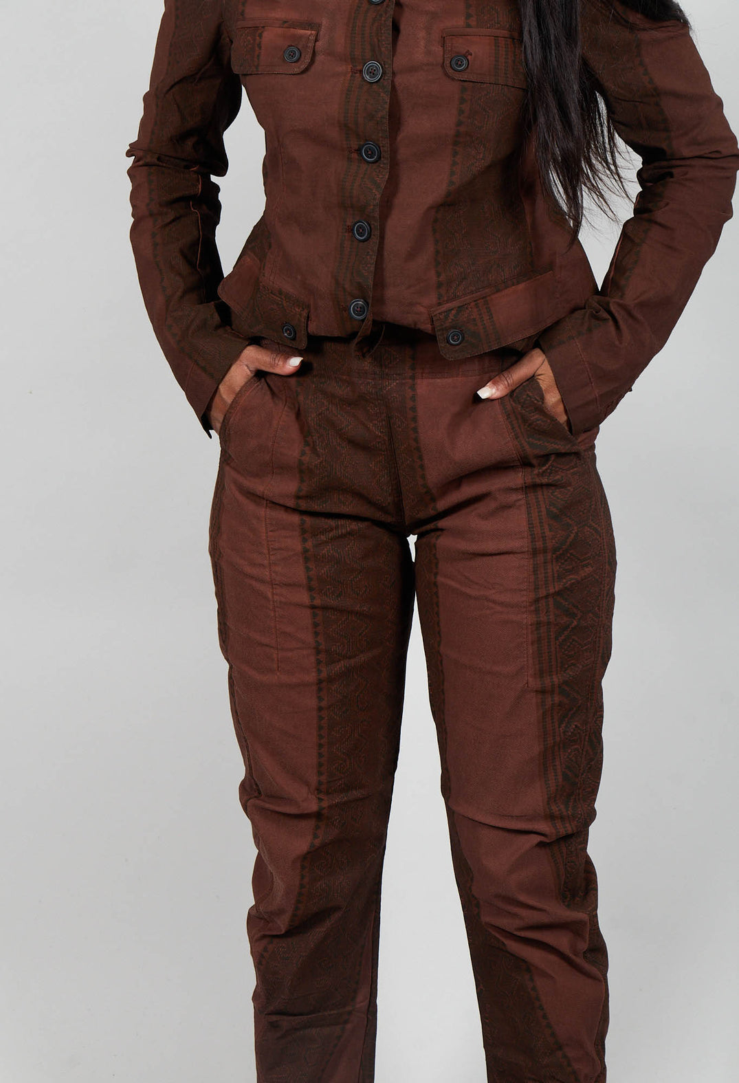 Slim Fit Trousers in Henna Cloud Stripe  - 2390101