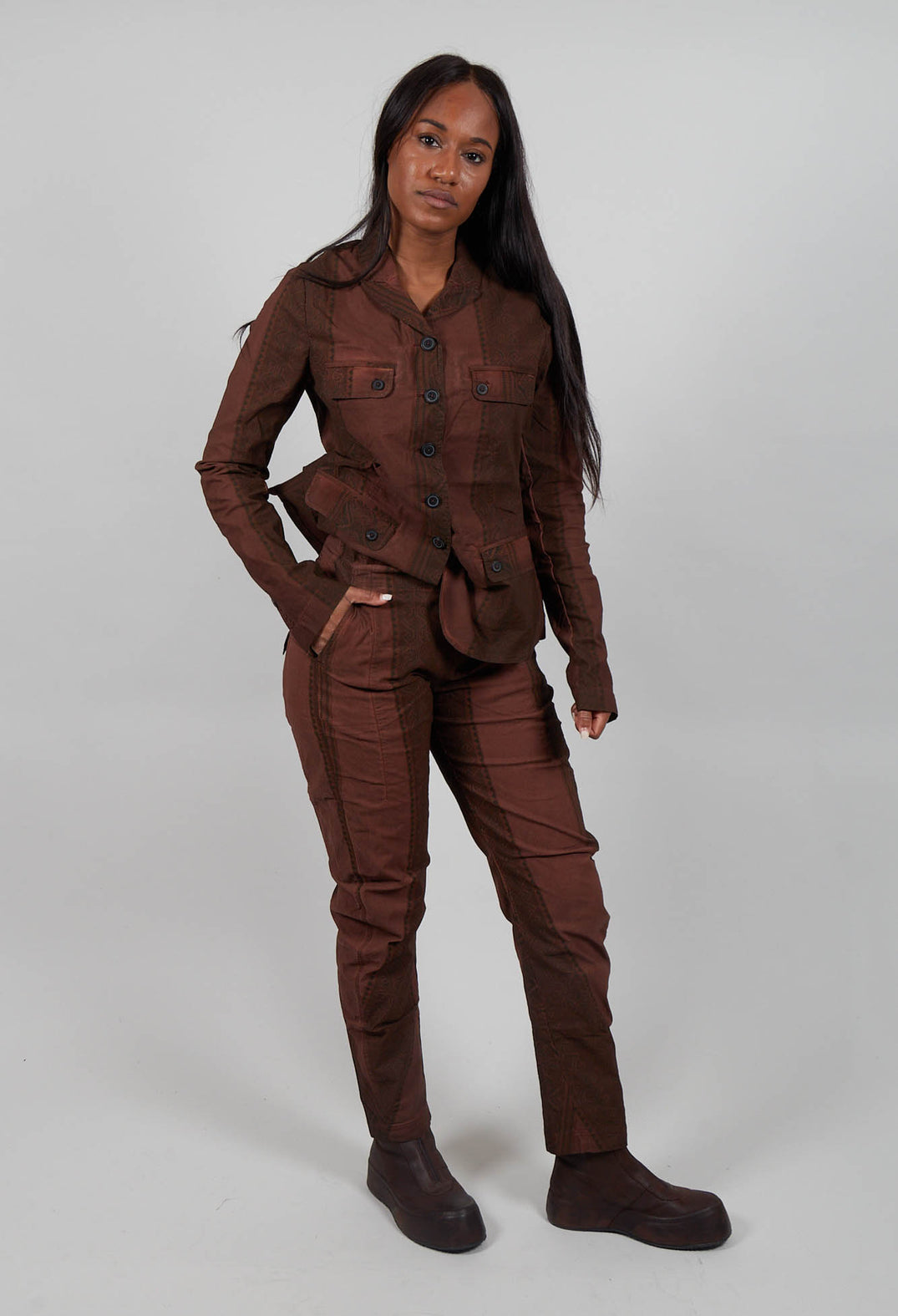 Slim Fit Trousers in Henna Cloud Stripe  - 2390101