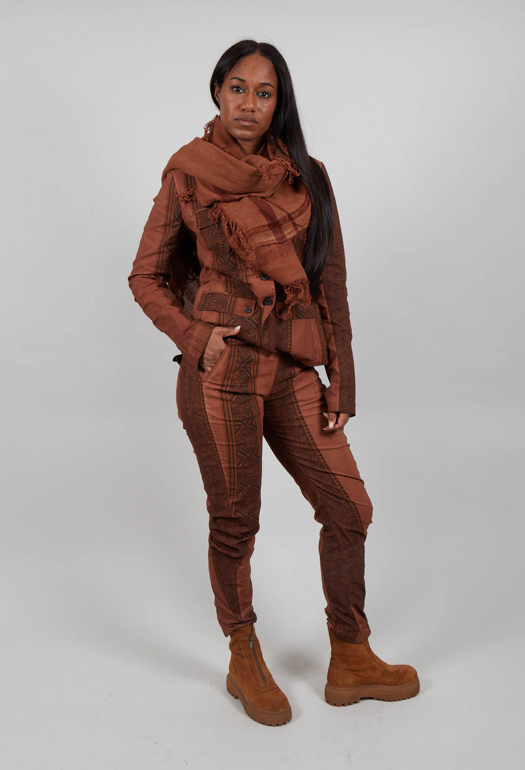 Slim Fit Trousers in Terracotta Cloud Stripe  - 2390101