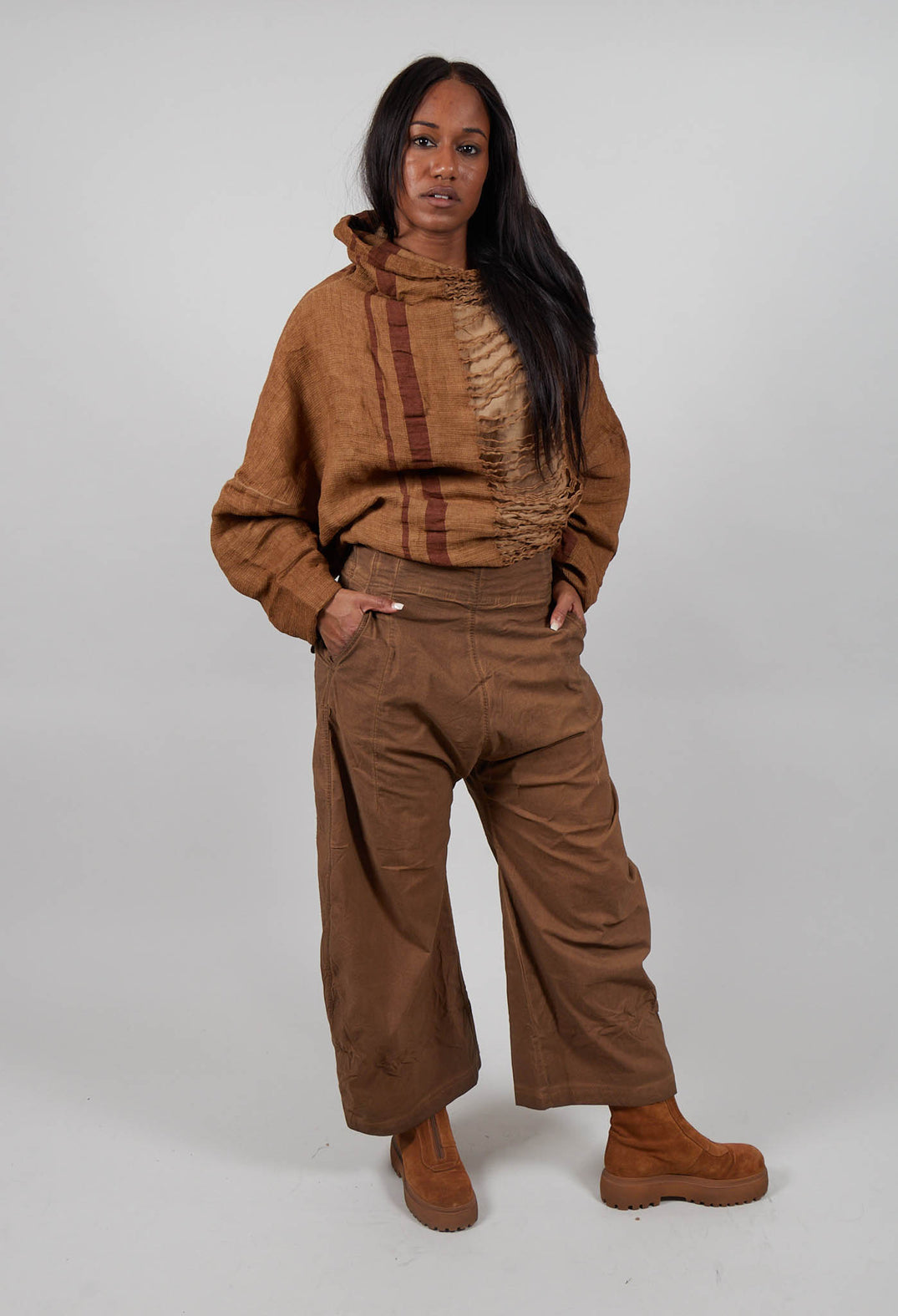 Pull On Barrel Leg Trousers in Dakar Cloud - 2390122