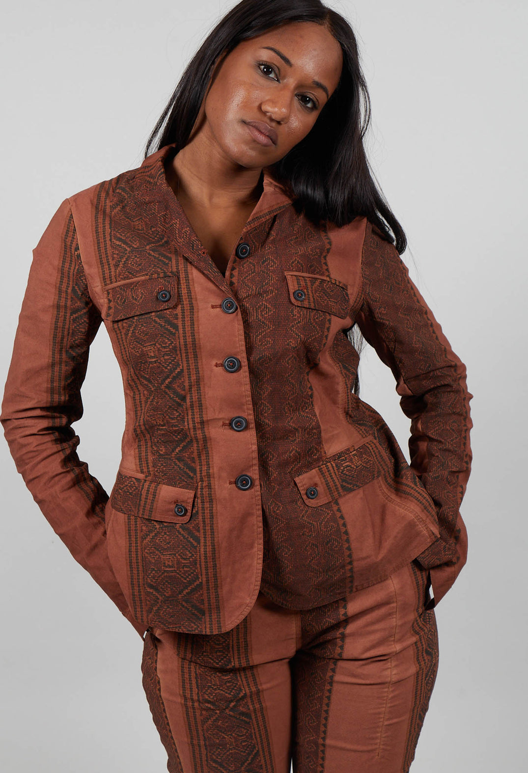 Fitted Jacket in Terracotta Cloud Stripe  - 2391106