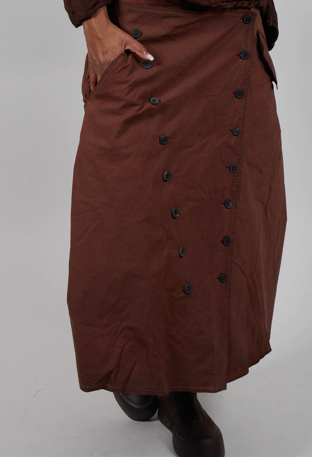 Wide Leg Button Detail Trousers in Henna Cloud  - 2390127
