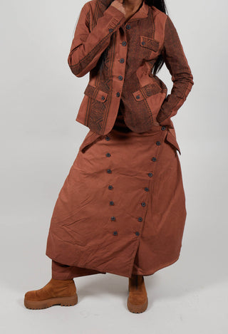 Wide Leg Button Detail Trousers in Terracotta Cloud  - 2390127