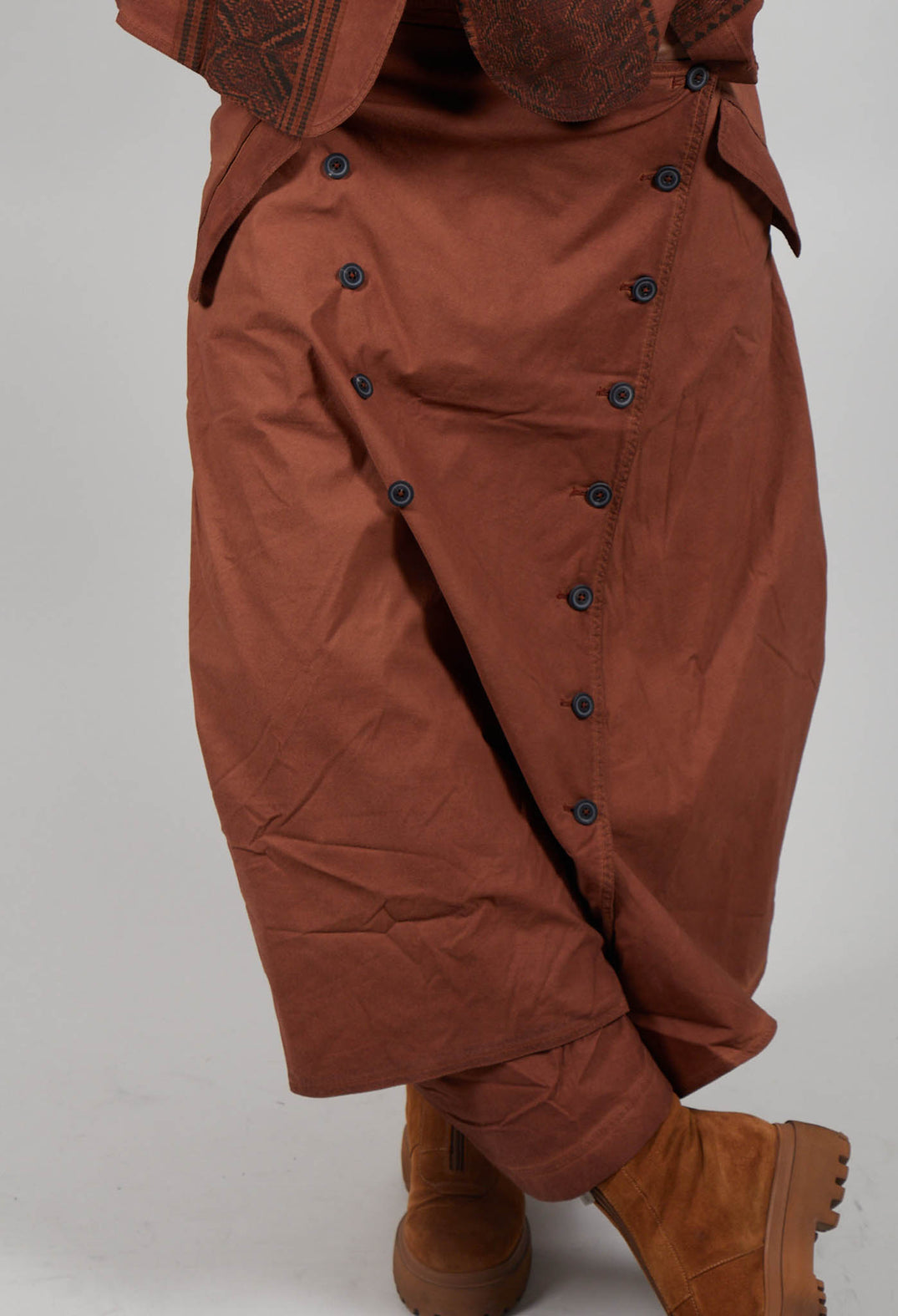 Wide Leg Button Detail Trousers in Terracotta Cloud  - 2390127