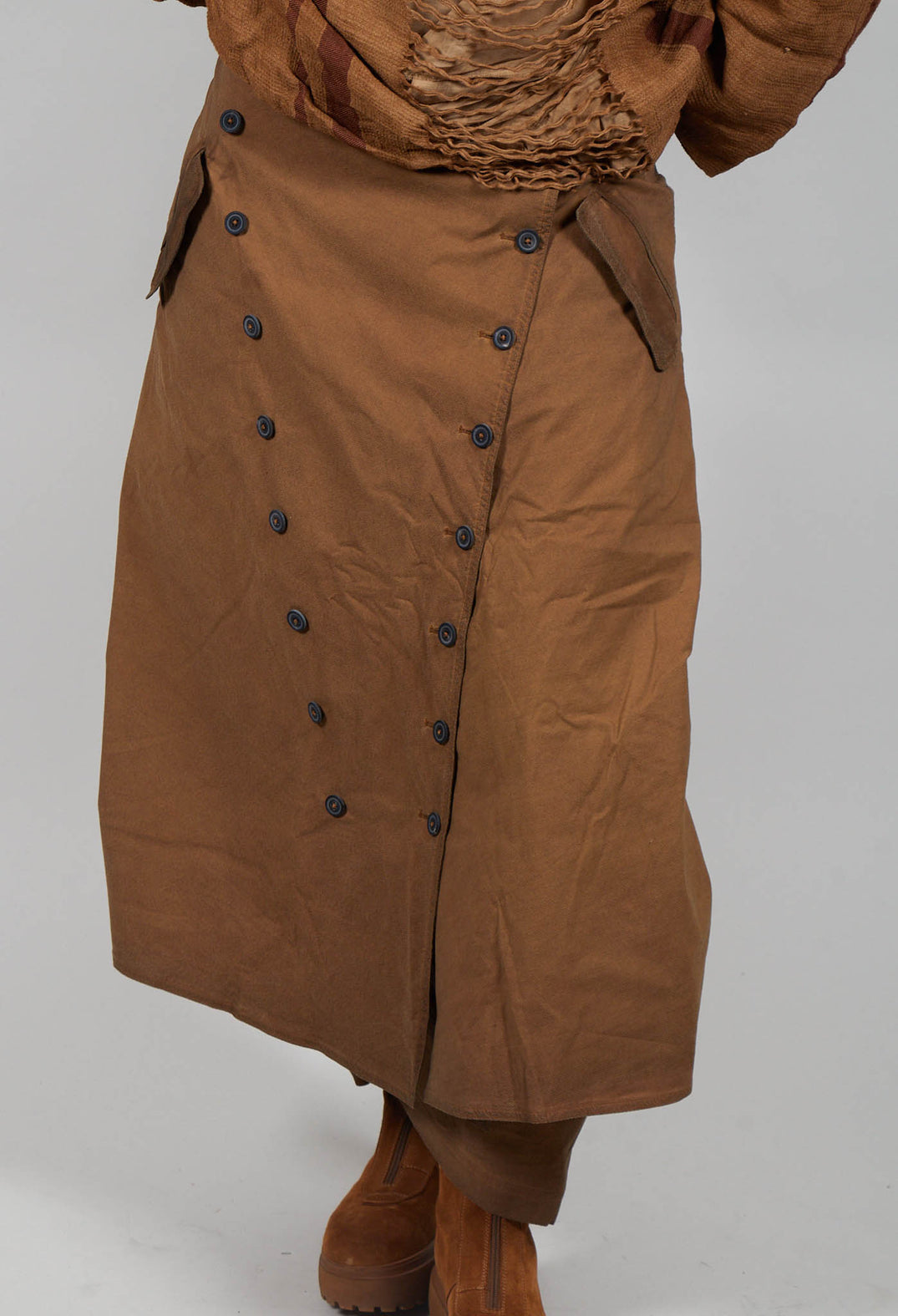 Wide Leg Button Detail Trousers in Dakar Cloud  - 2390127