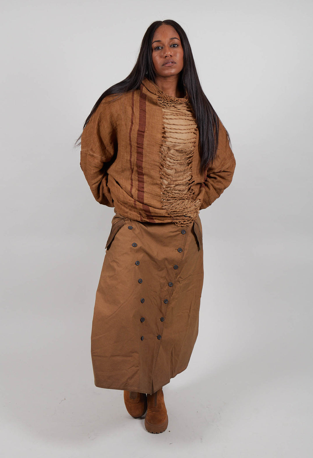 Wide Leg Button Detail Trousers in Dakar Cloud  - 2390127