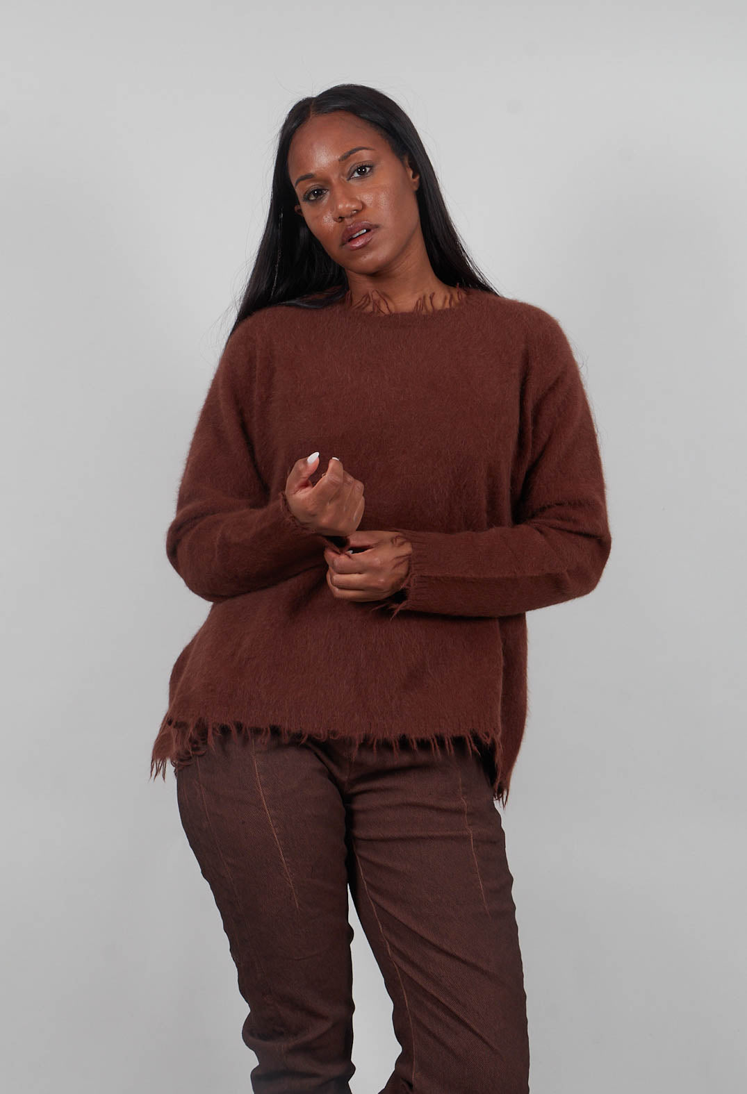 Oversized Raw Edge Jumper in Henna  - 2440701