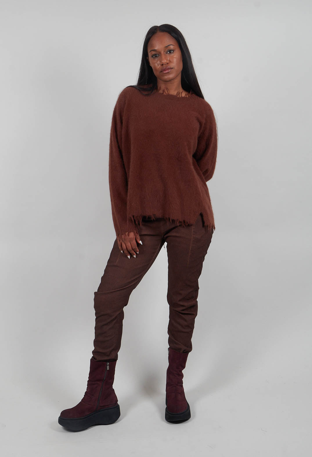 Oversized Raw Edge Jumper in Henna  - 2440701