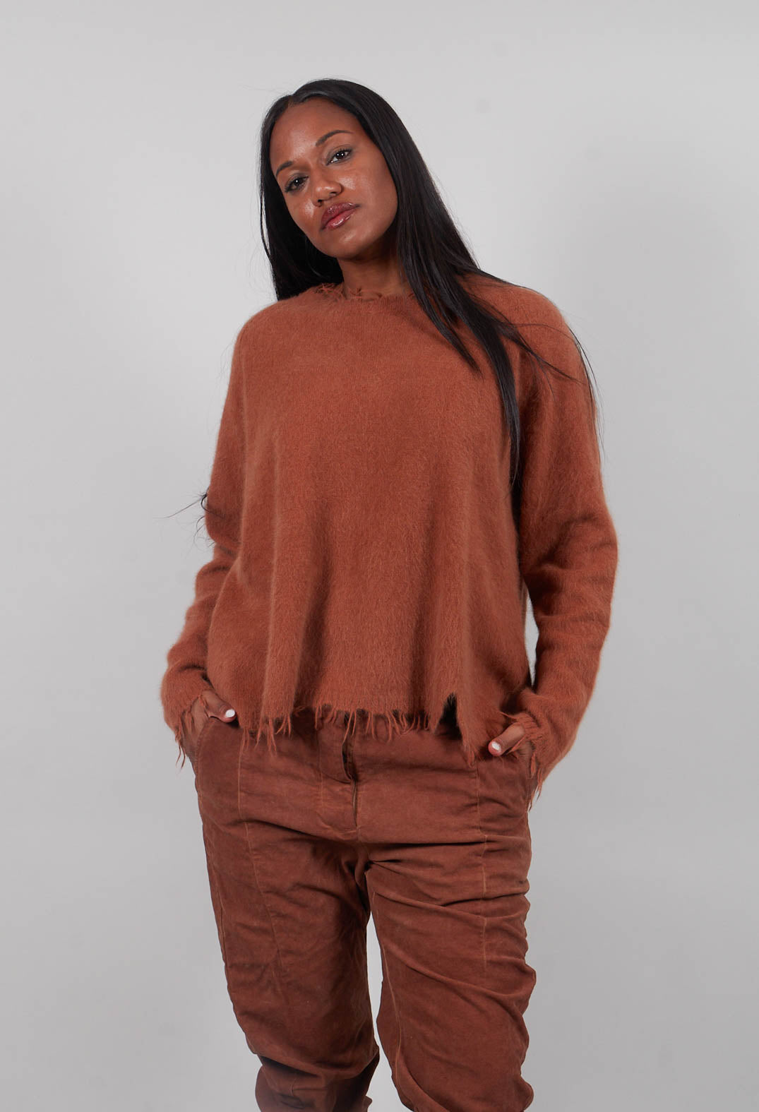 Oversized Raw Edge Jumper in Terracotta  - 2440701