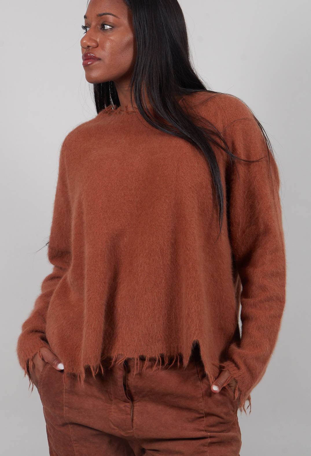 Oversized Raw Edge Jumper in Terracotta  - 2440701